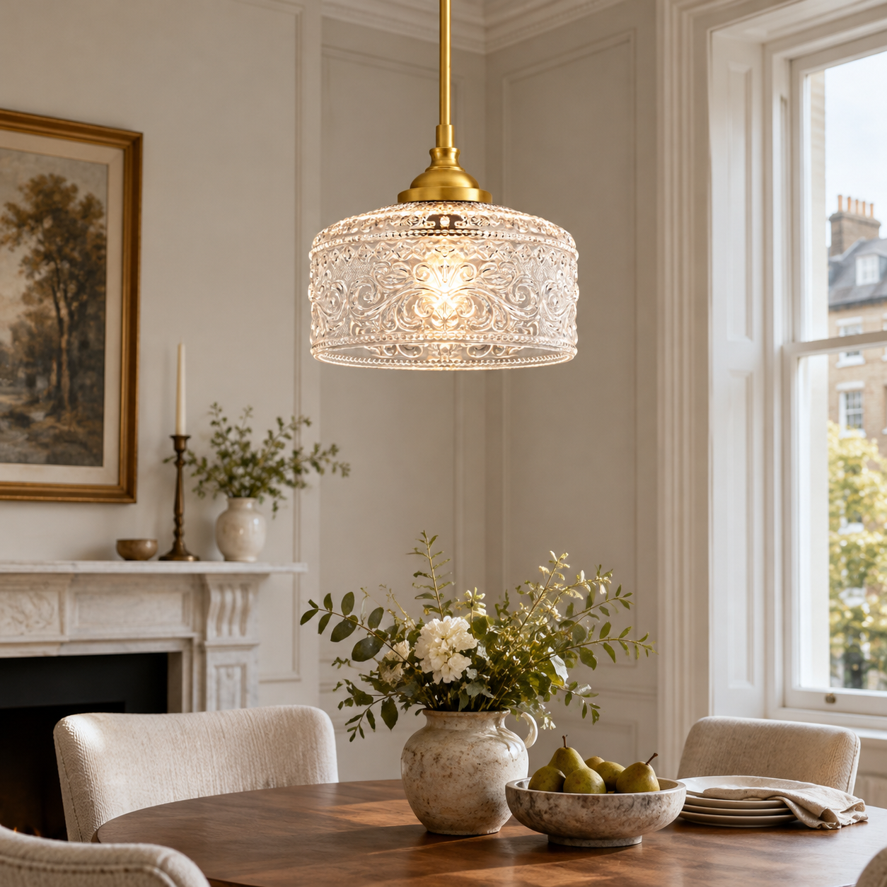 Adjustable Pendant: Decorative Patterned Glass — A natural perspective - New2609-1024536 interior scene