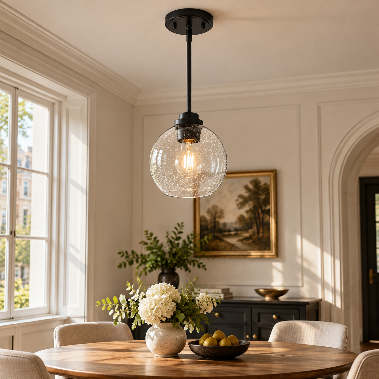 Clear Glass Globe Pendant Light — Adjustable Rod — A natural perspective - New2609-1024629 interior scene