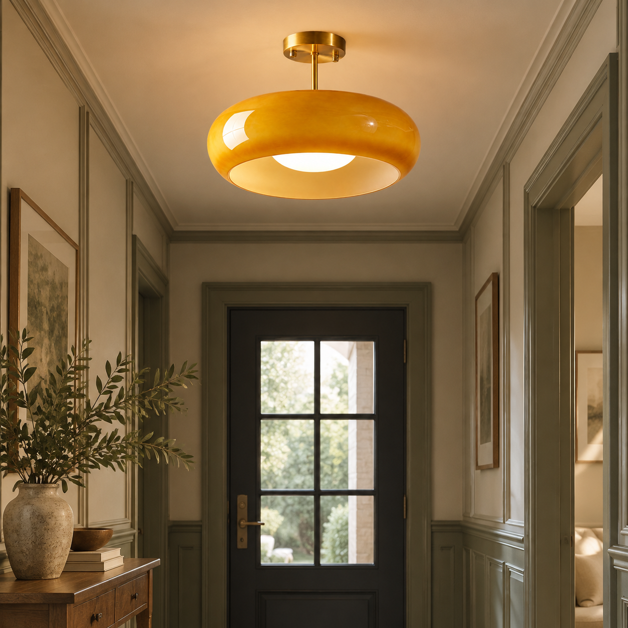 Bauvia Round Glass Ceiling Light: Brass-Finished Mount — A natural perspective - New2609-1024650 interior scene