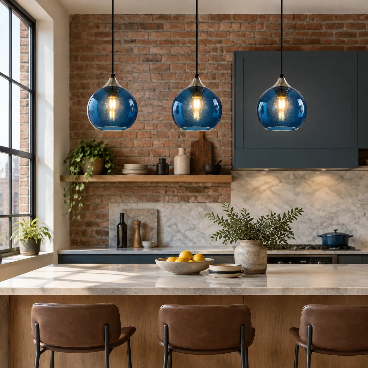 Adjustable Cord, Chrome Finish and Colour Options: Bubble Glass Globe Single Pendant — A natural - New2609-1024475 interior scene