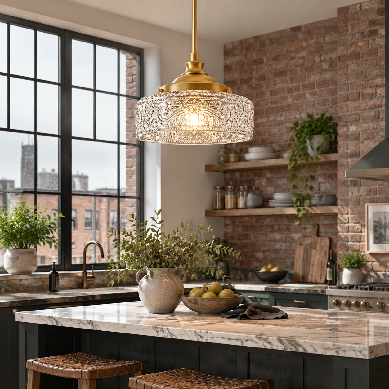 Adjustable Pendant: Decorative Patterned Glass — A natural perspective - New2609-1024545 interior scene