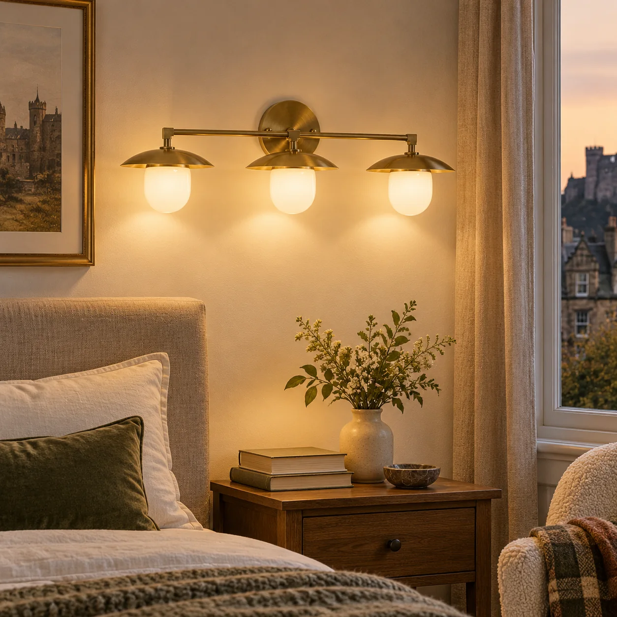 Frosted White Glass Globe — Brass-Finish Wall Sconce — A natural perspective - New2609-1024410 interior scene