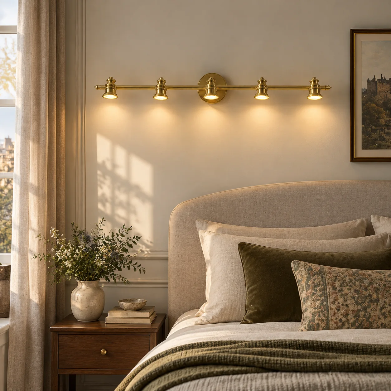Aurelia Adjustable Natural Brass Wall Light | Sculpted Heads — A natural perspective - New2609-1024413 interior scene