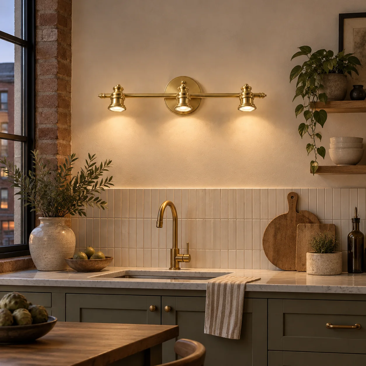 Aurelia Adjustable Natural Brass Wall Light | Sculpted Heads — A natural perspective - New2609-1024415 interior scene
