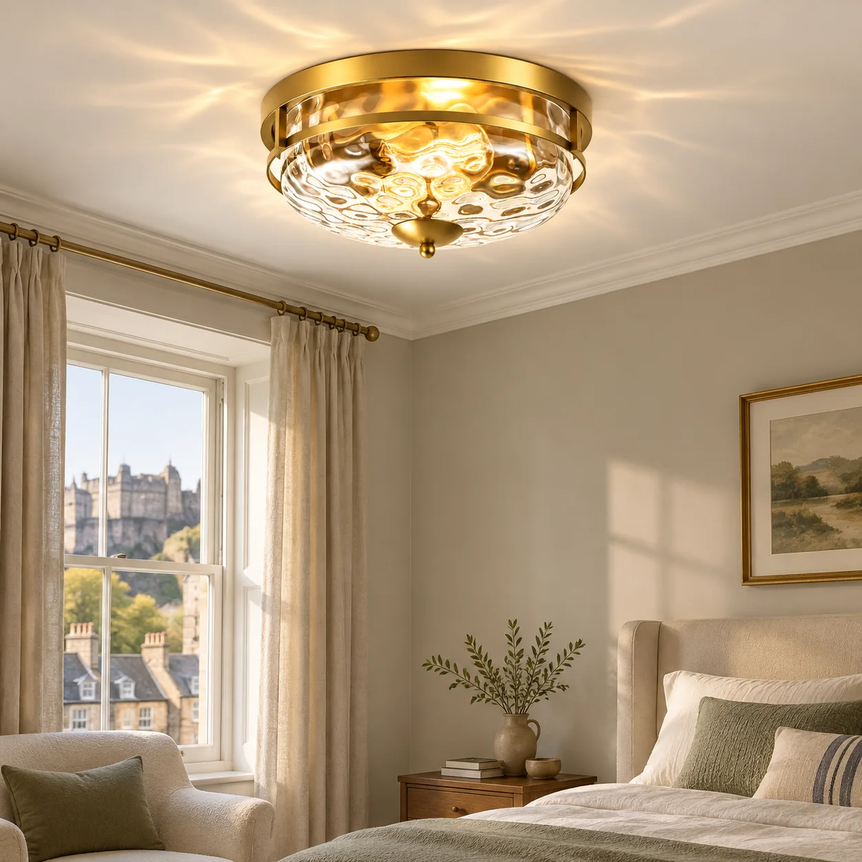 Two E26 Sockets | Rippled Clear-Glass Flush Ceiling Light — A natural perspective - New2609-1024589 interior scene