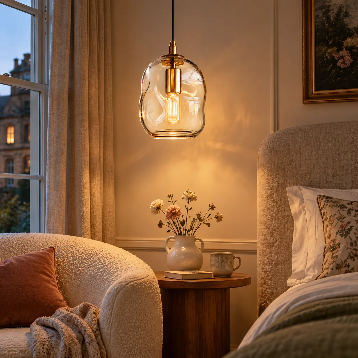 Hand-Blown Glass Globe Pendant — Brass-Finish Canopy — A natural perspective - New2609-1024548 interior scene