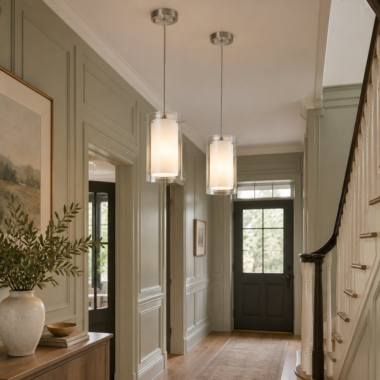 Modern Double Glass Pendant Light | Chrome Finish, Clear - New2609-1024585 interior scene