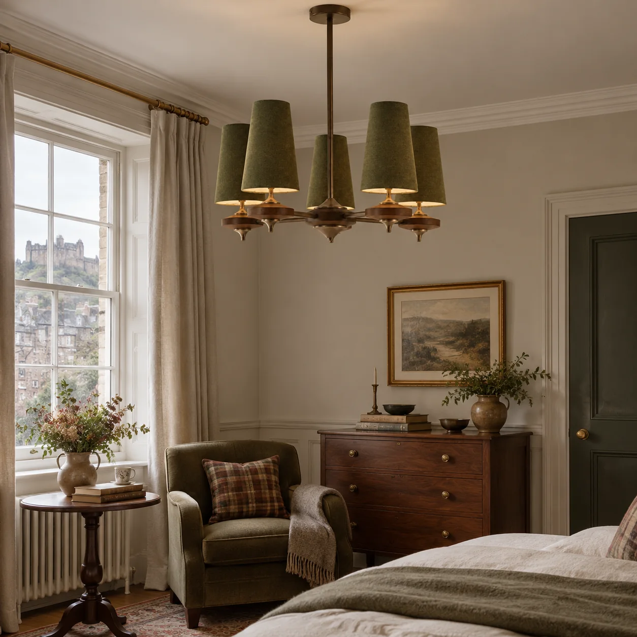 Hour Rho Walnut-Toned Wood | and Velvet Radial Chandelier — A natural perspective - New2609-1024566 interior scene
