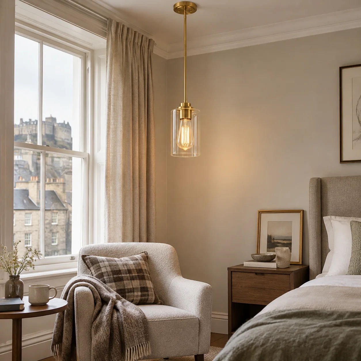 Clear Glass Globe Pendant Light — Adjustable Rod — A natural perspective - New2609-1024625 interior scene