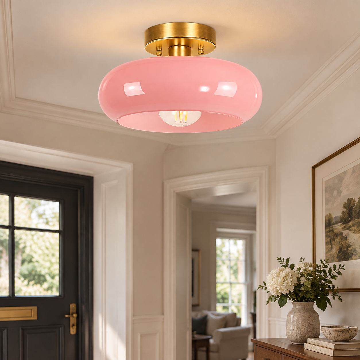 Bauvia Round Glass Ceiling Light: Brass-Finished Mount — A natural perspective - New2609-1024642 interior scene