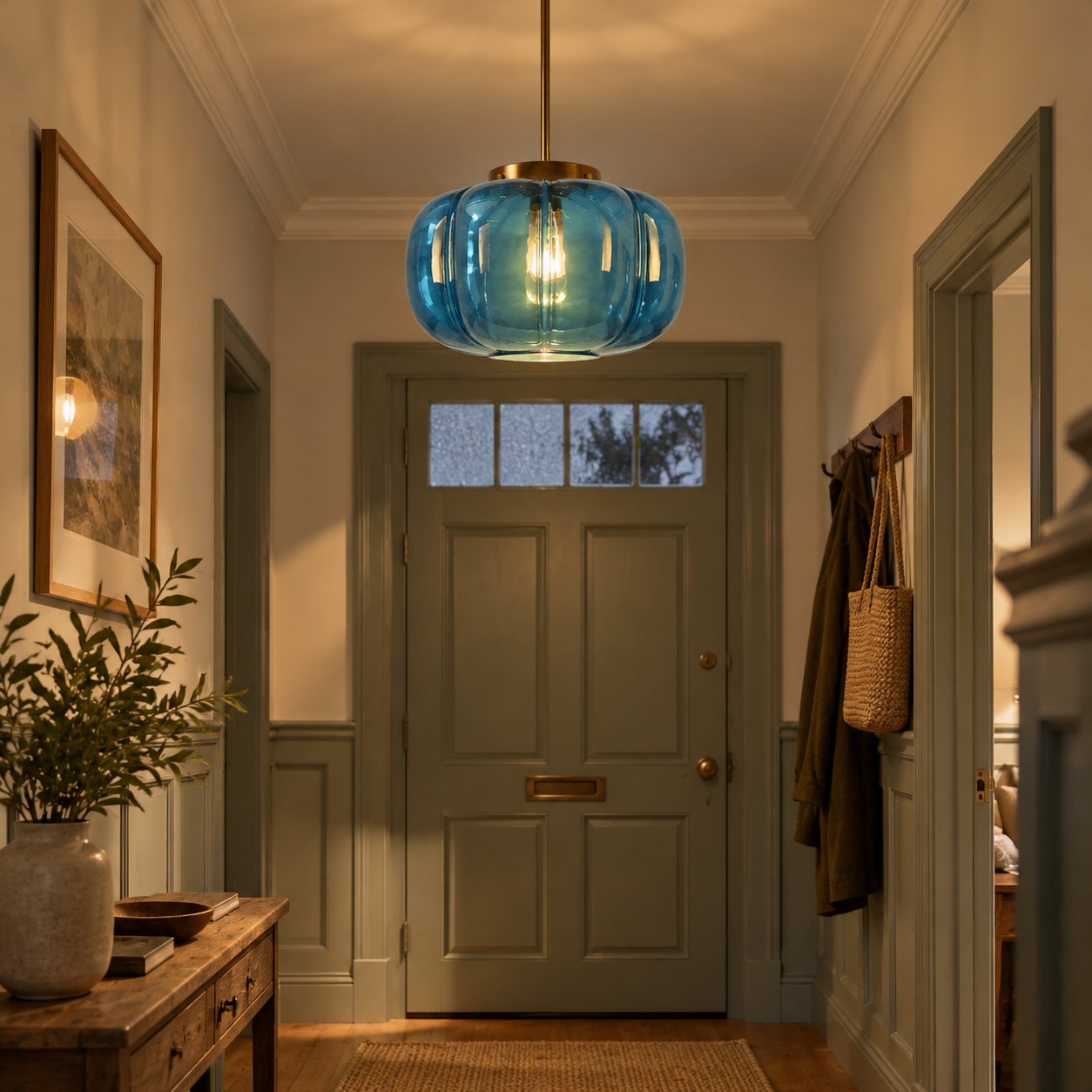 Ribbed Glass Single-Light Dome Pendant: Brass Finish — A natural perspective - New2609-1024641 interior scene