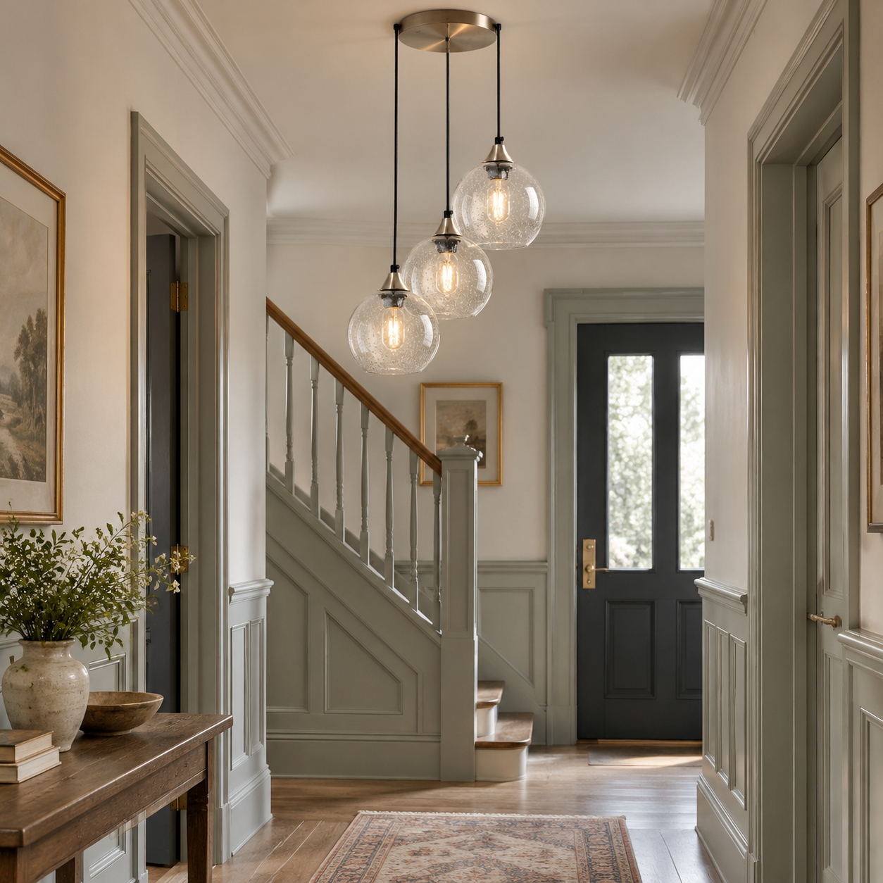 Adjustable Cord, Chrome Finish and Colour Options: Bubble Glass Globe Single Pendant — A natural - New2609-1024466 interior scene