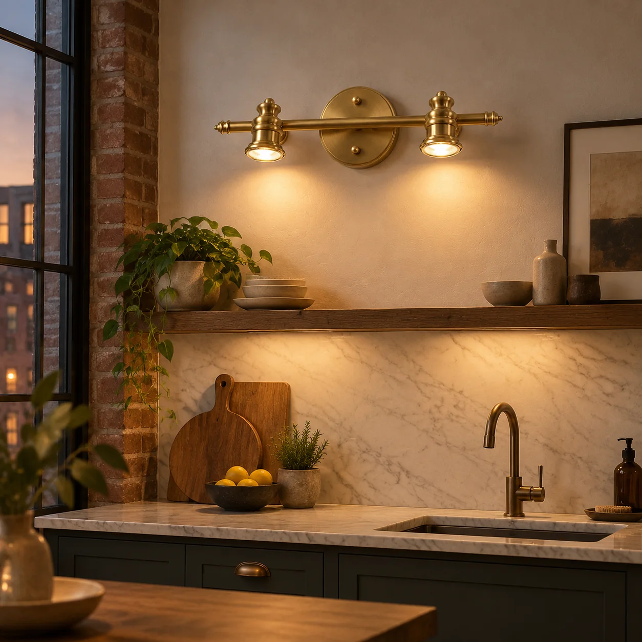 Aurelia Adjustable Natural Brass Wall Light | Sculpted Heads — A natural perspective - New2609-1024416 interior scene