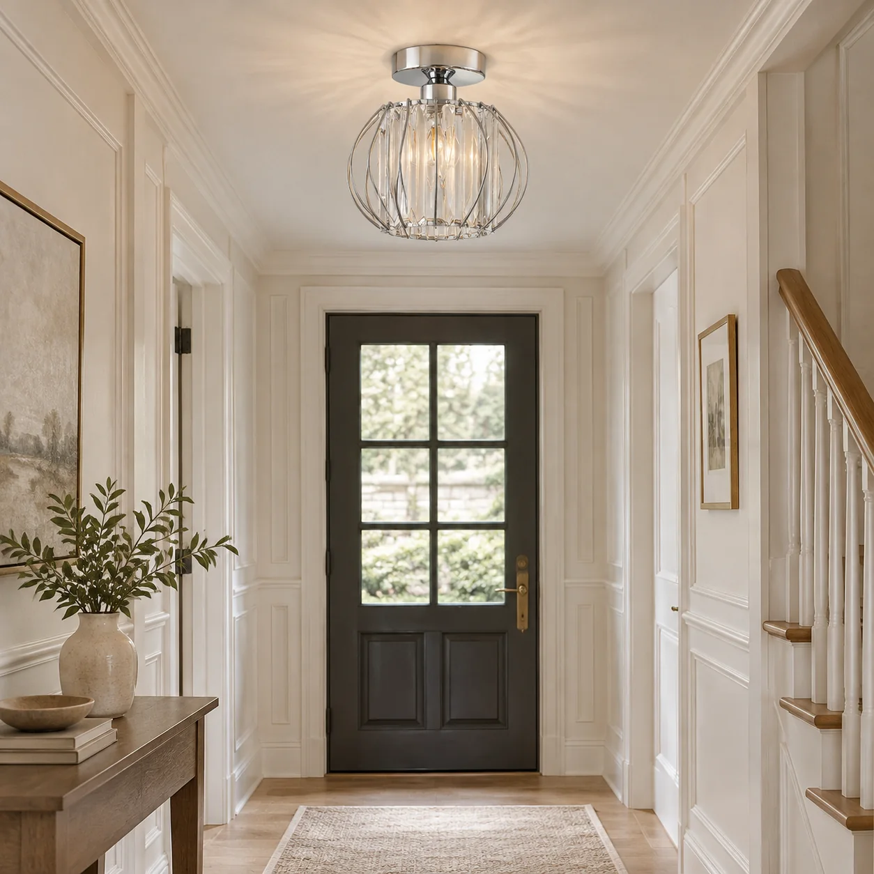 Clear Panels — Geometric Cage Semi-Flush Crystal Ceiling Light — A natural perspective - New2609-1024519 interior scene