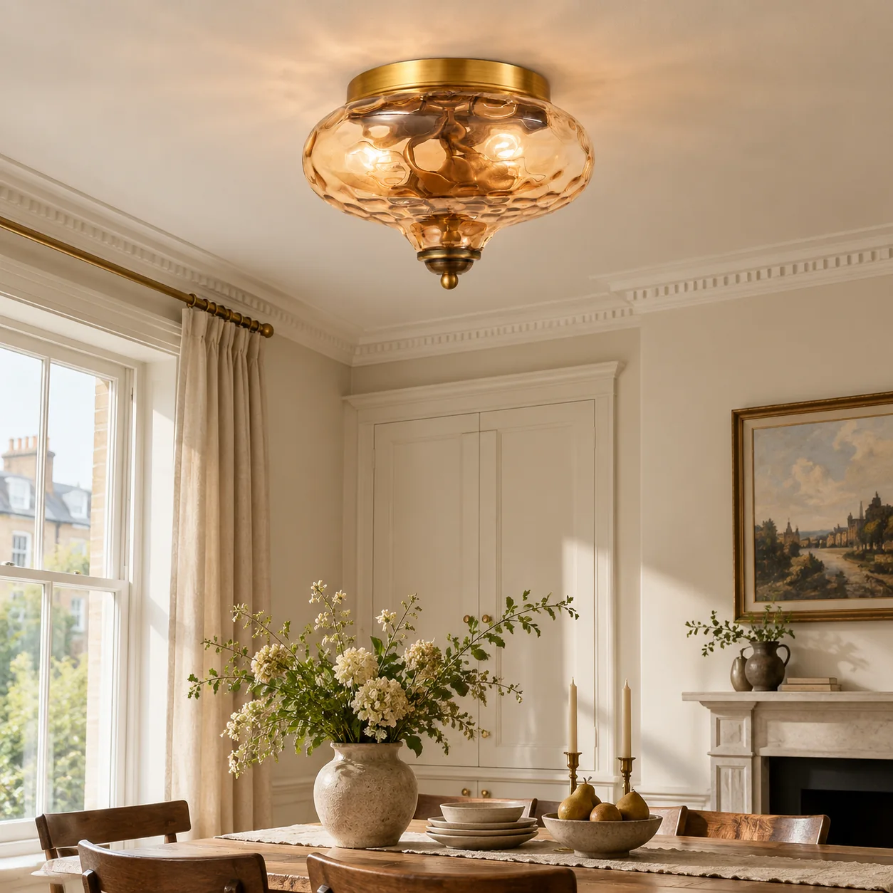 Two-Light Hammered Glass Ceiling Fixture: Low Ceilings — A natural perspective - New2609-1024577 interior scene