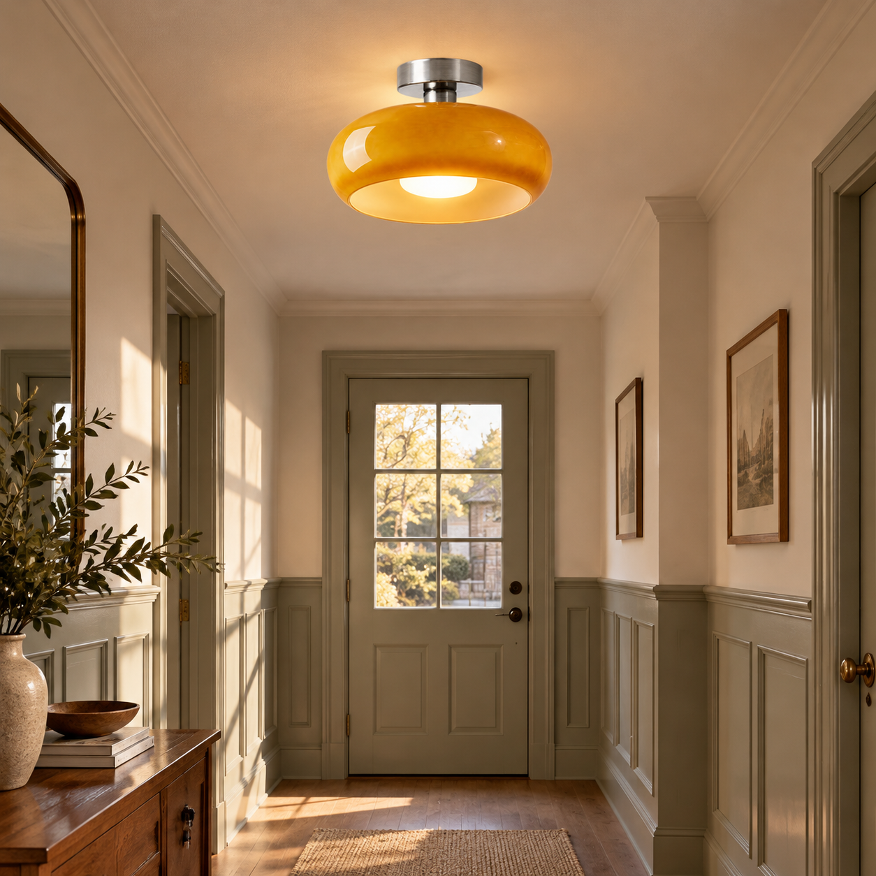 Bauvia Round Glass Ceiling Light: Brass-Finished Mount — A natural perspective - New2609-1024653 interior scene