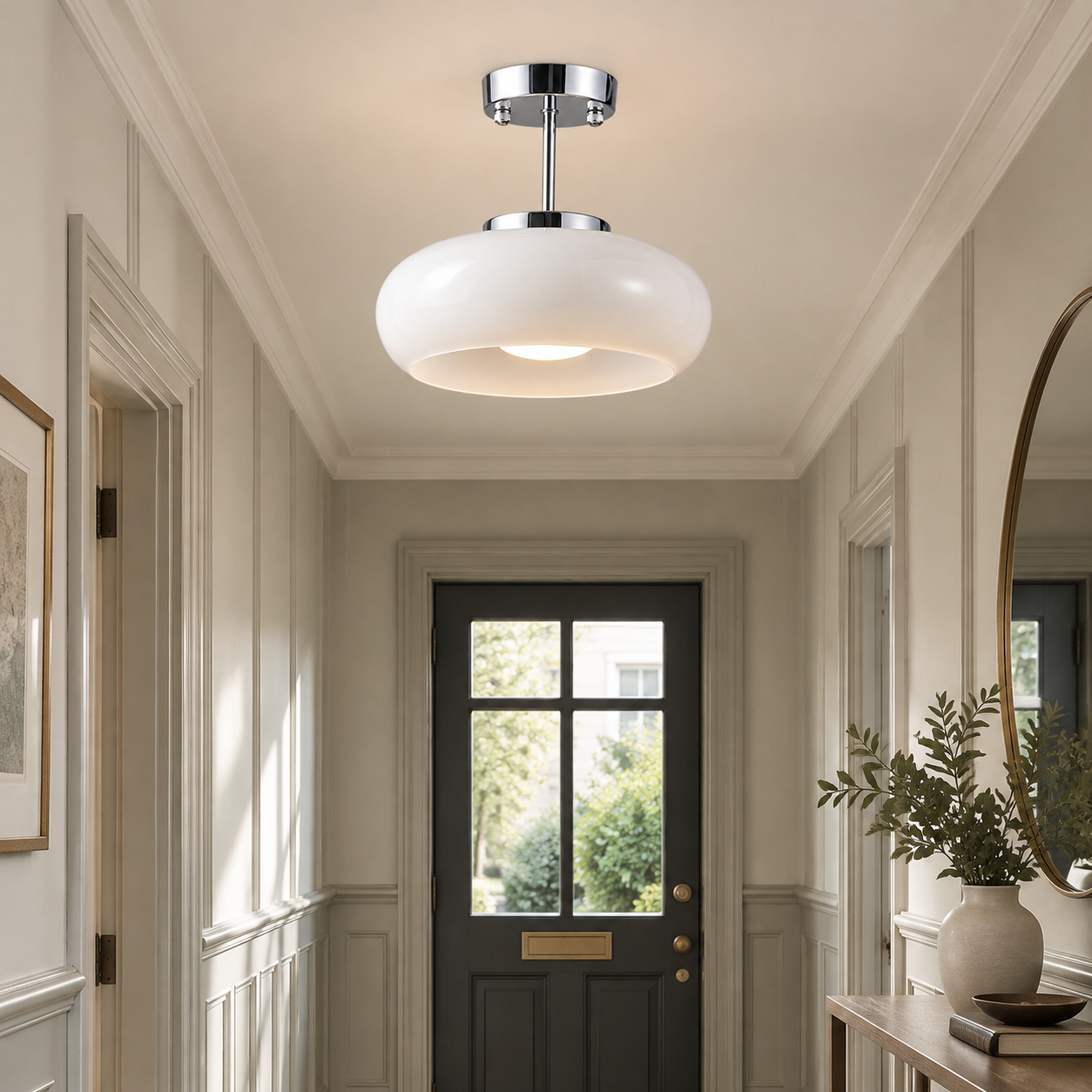 Bauvia Round Glass Ceiling Light: Brass-Finished Mount — A natural perspective - New2609-1024657 interior scene
