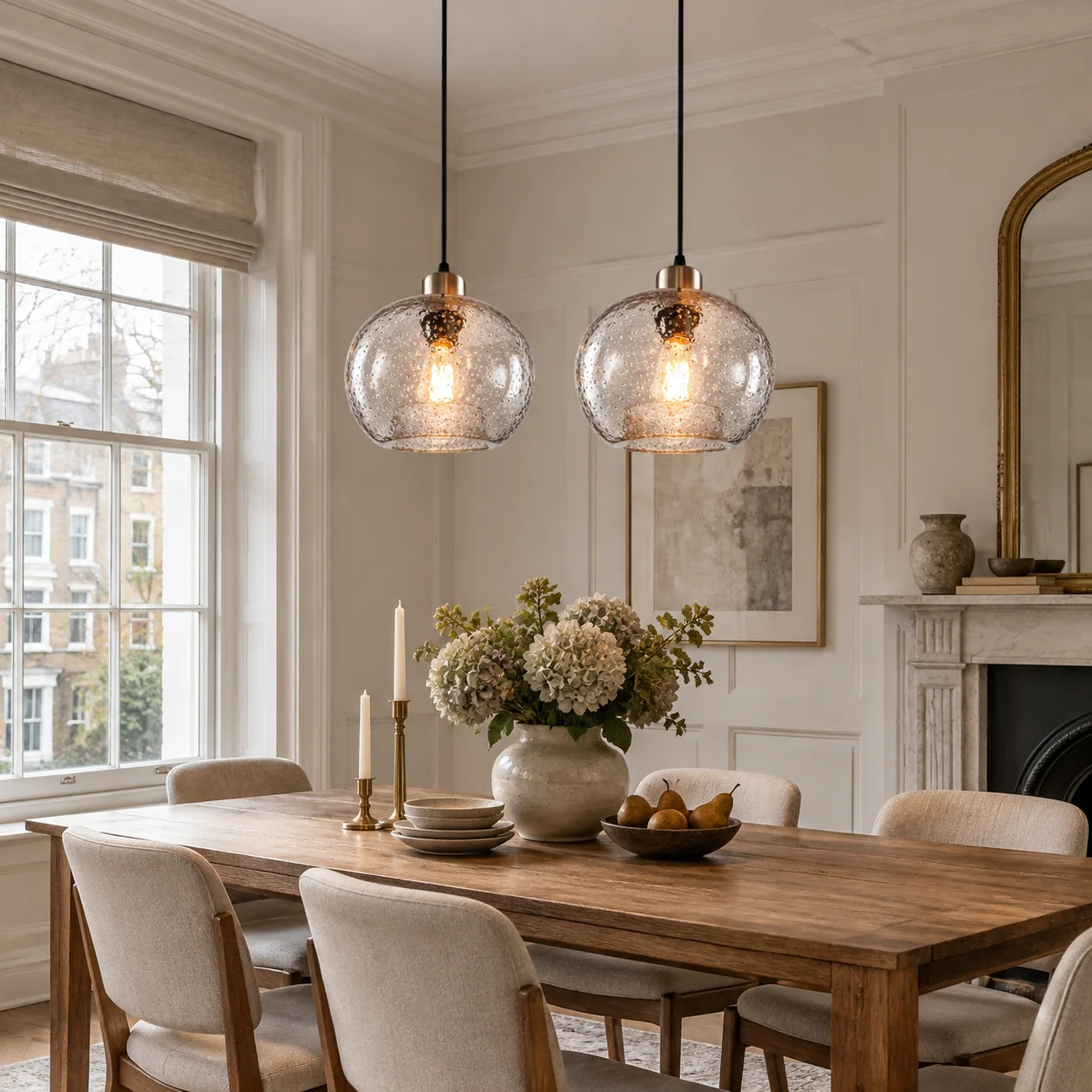 Textured Glass Globe Pendant Light: Open Bottom and Metal Finish Options — A natural perspective - New2609-1024575 interior scene