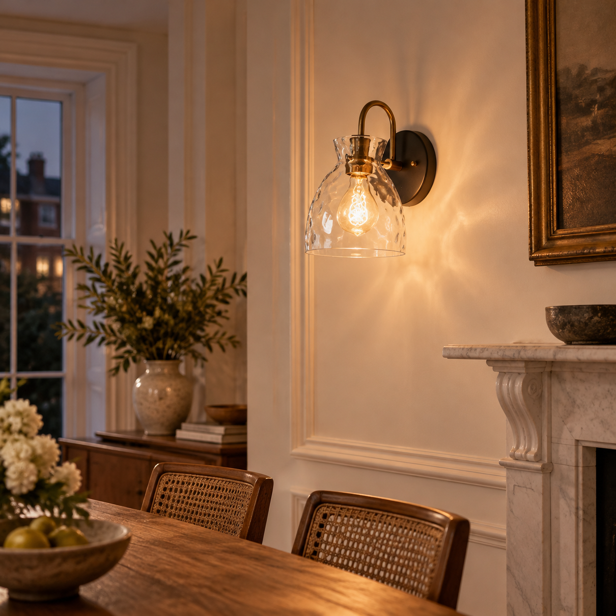 Glass Armed Wall Sconce: Brass Textured Clear — A natural perspective - New2609-1024567 interior scene