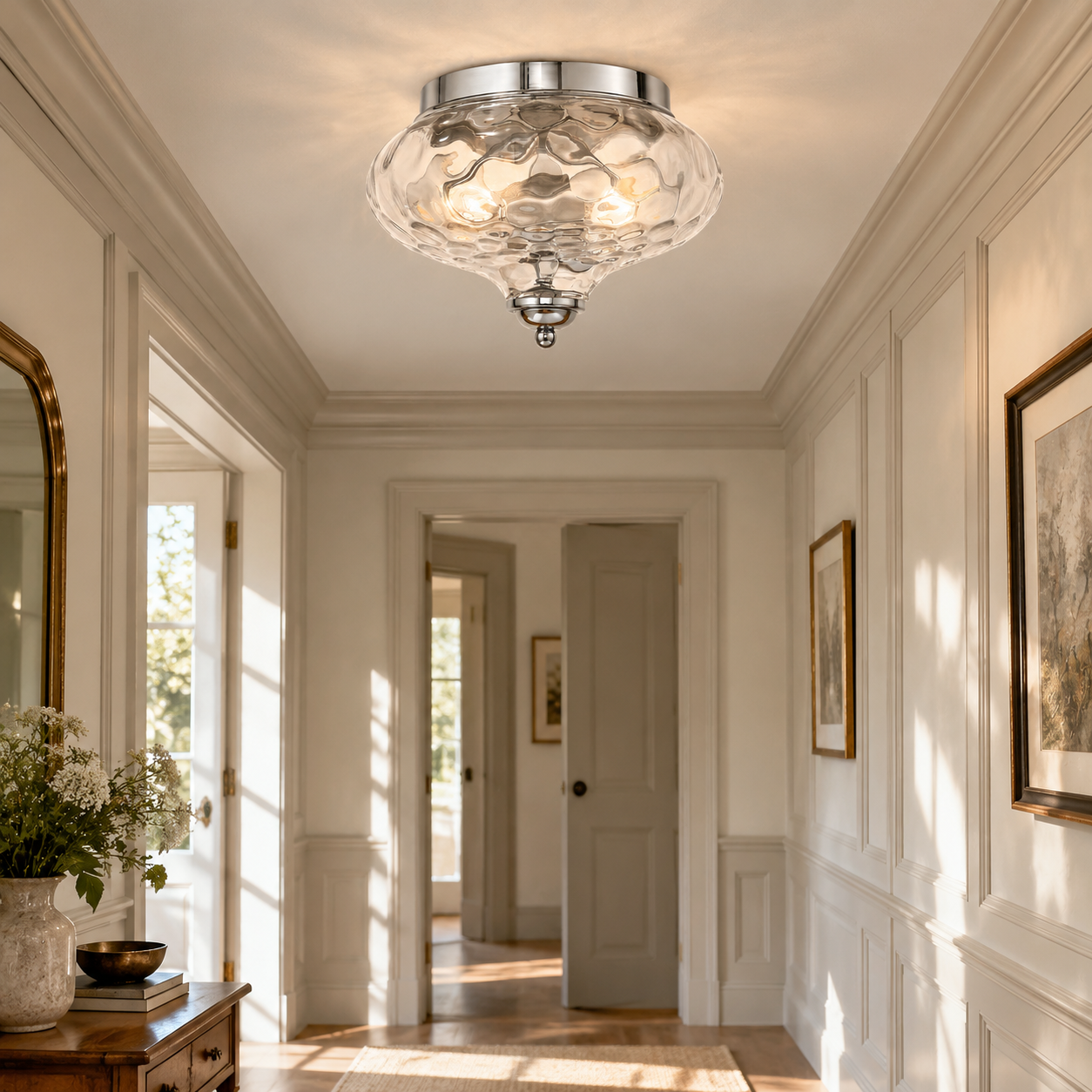 Two-Light Hammered Glass Ceiling Fixture: Low Ceilings — A natural perspective - New2609-1024580 interior scene