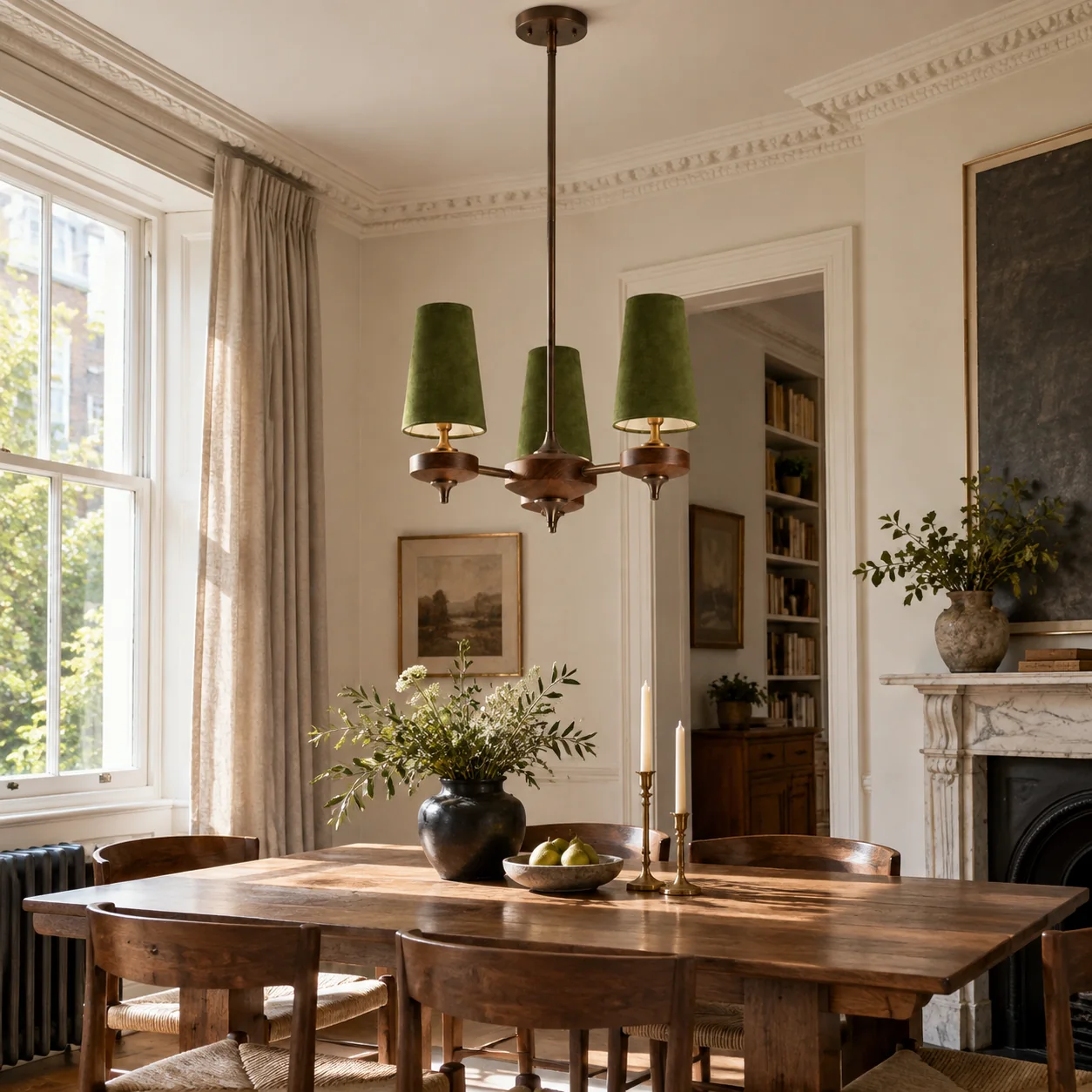 Hour Rho Walnut-Toned Wood | and Velvet Radial Chandelier — A natural perspective - New2609-1024563 interior scene