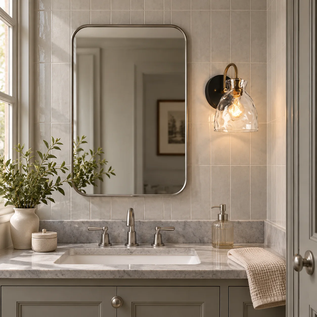Textured Glass Wall Sconce with a clear shade, a 5.5-inch shade and a visible bulb - New2609-1024567 scene 3