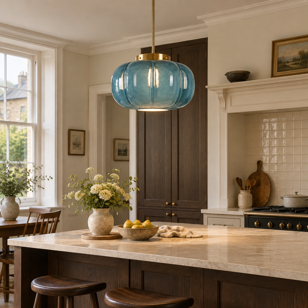 Ribbed Glass Dome Pendant with blue or clear glass, a 15-inch dome and ribbed texture - New2609-1024641 scene 4