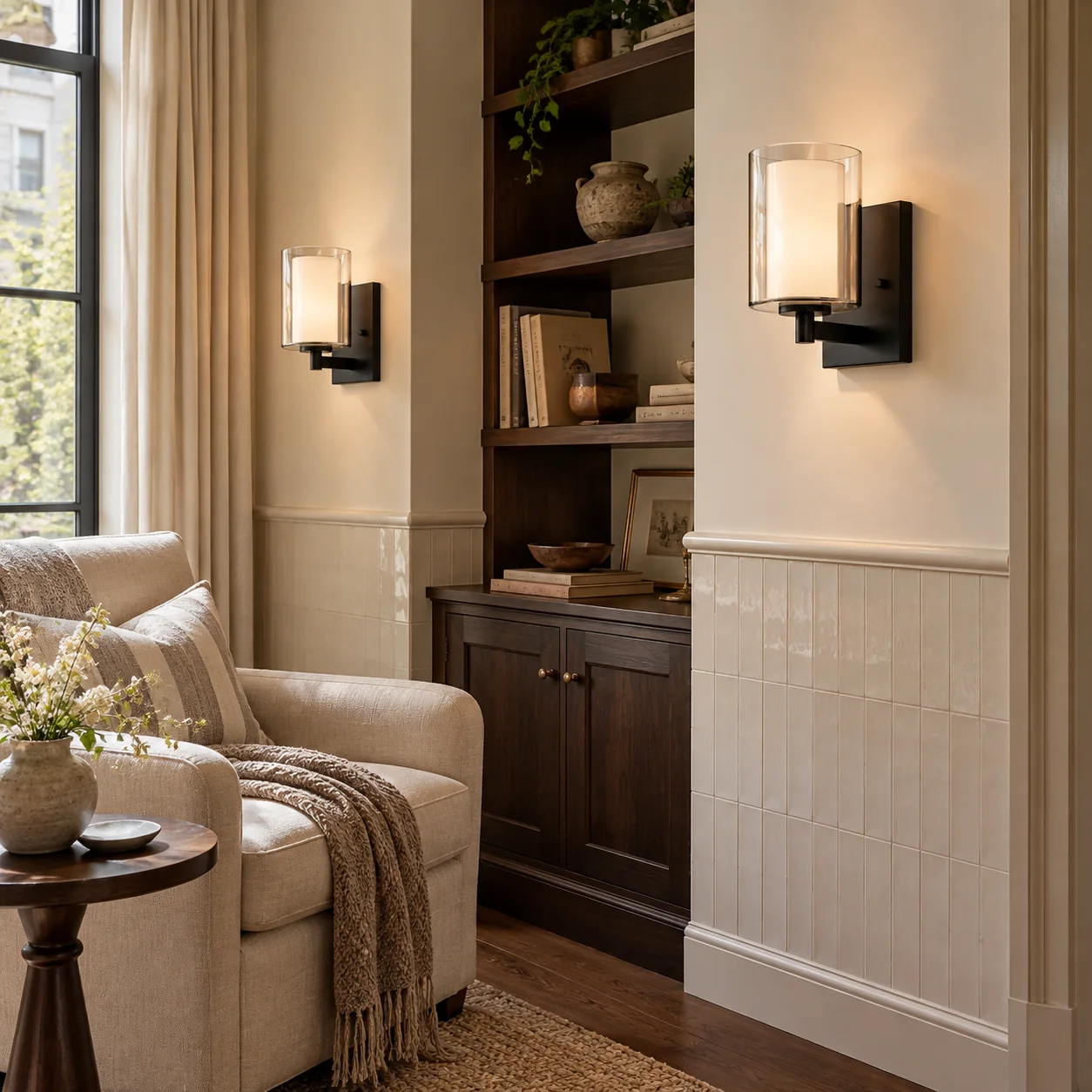 Double Glass Sconces, Set of 2 with clear glass shades, a paired design and metal wall plates - New2609-1024570 scene 4