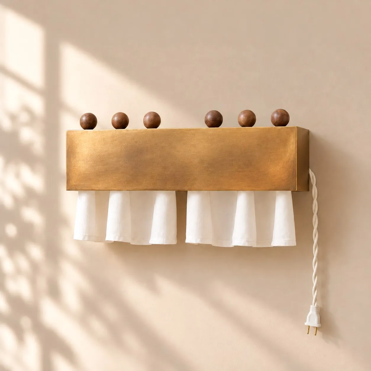 Natural brass curtain wall lamp with plug cord