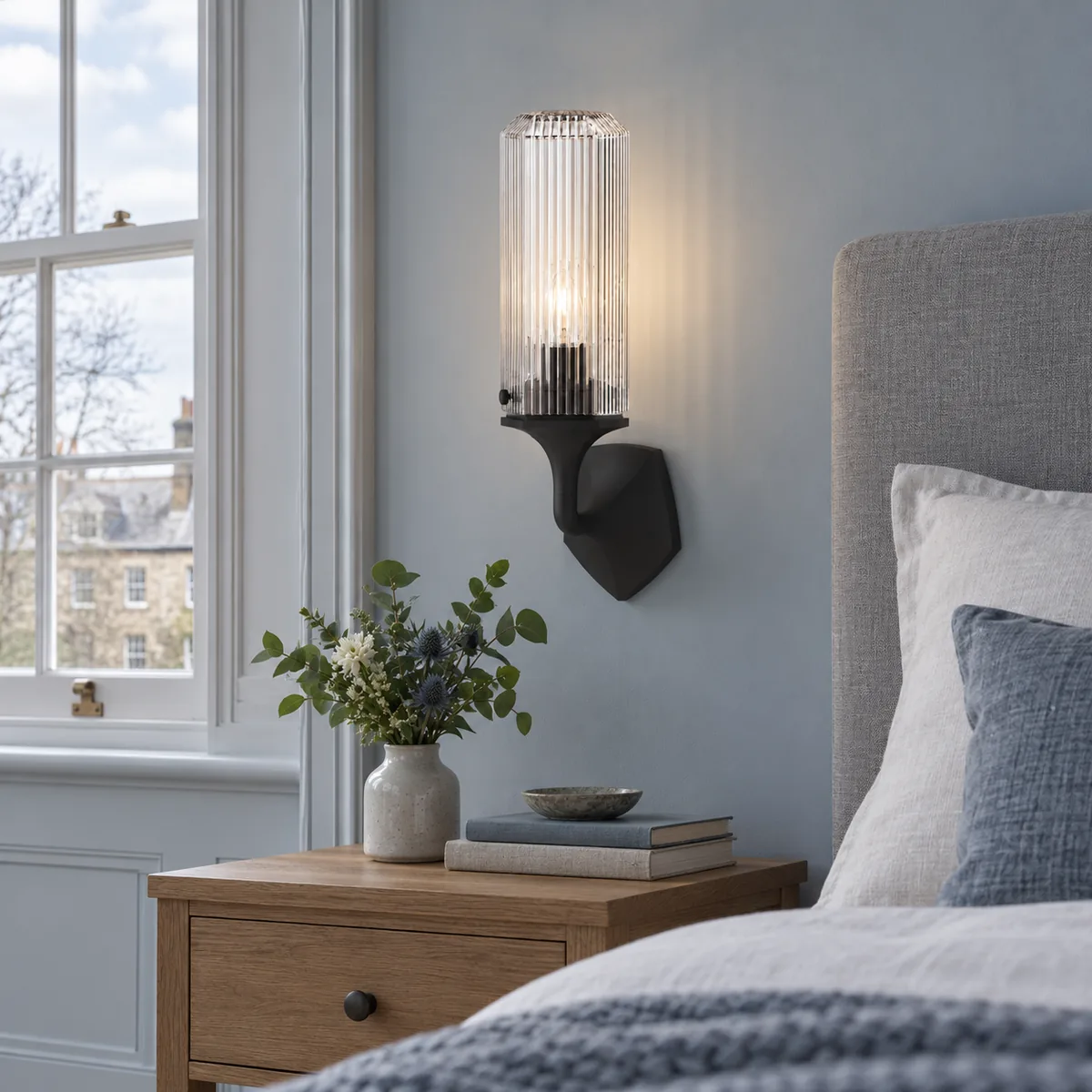 A Clean Armed Sconce in Fluted Glass