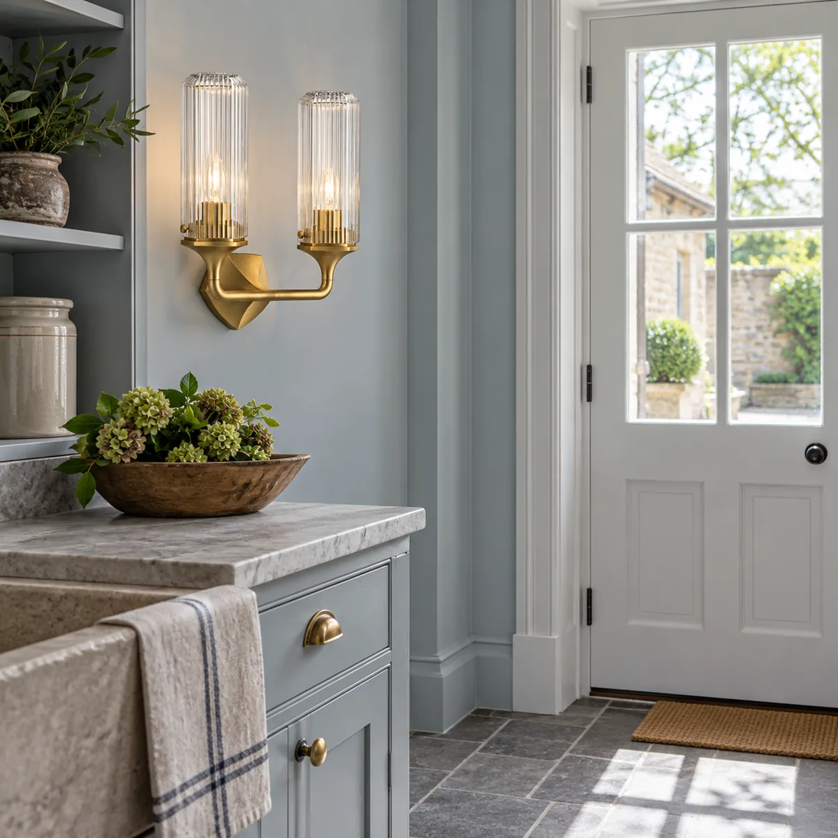 A Clean Armed Sconce in Fluted Glass