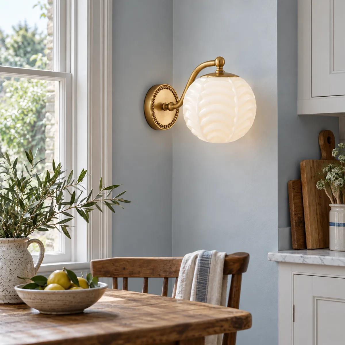A Calm Wall Lamp in Ribbed Milk Glass