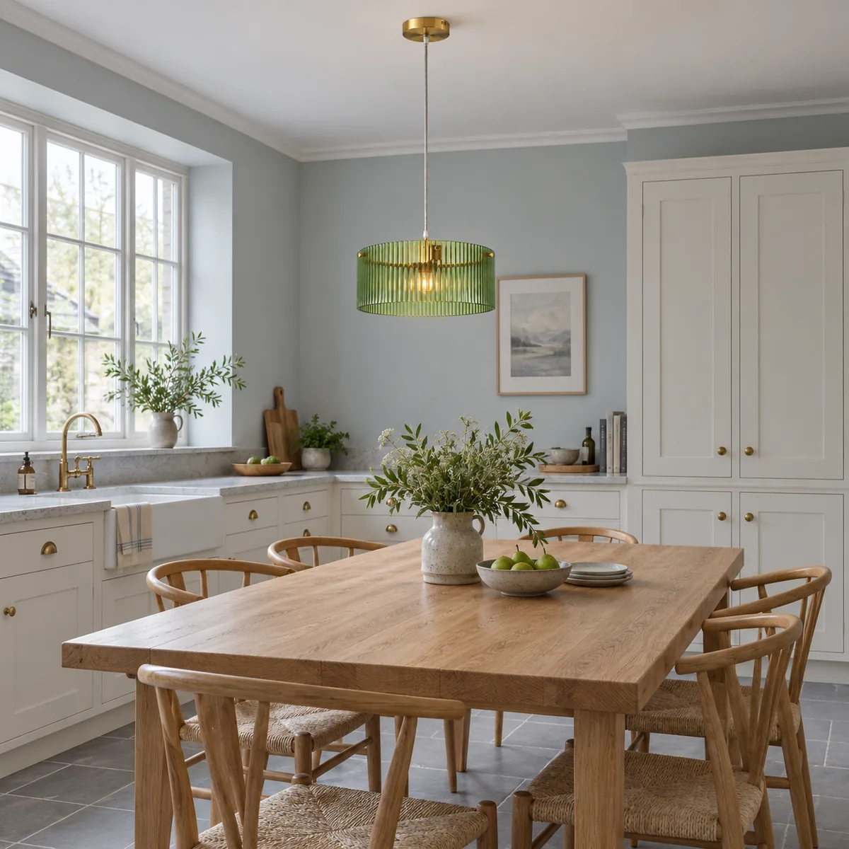 A Quiet Drum Pendant in Ribbed Glass