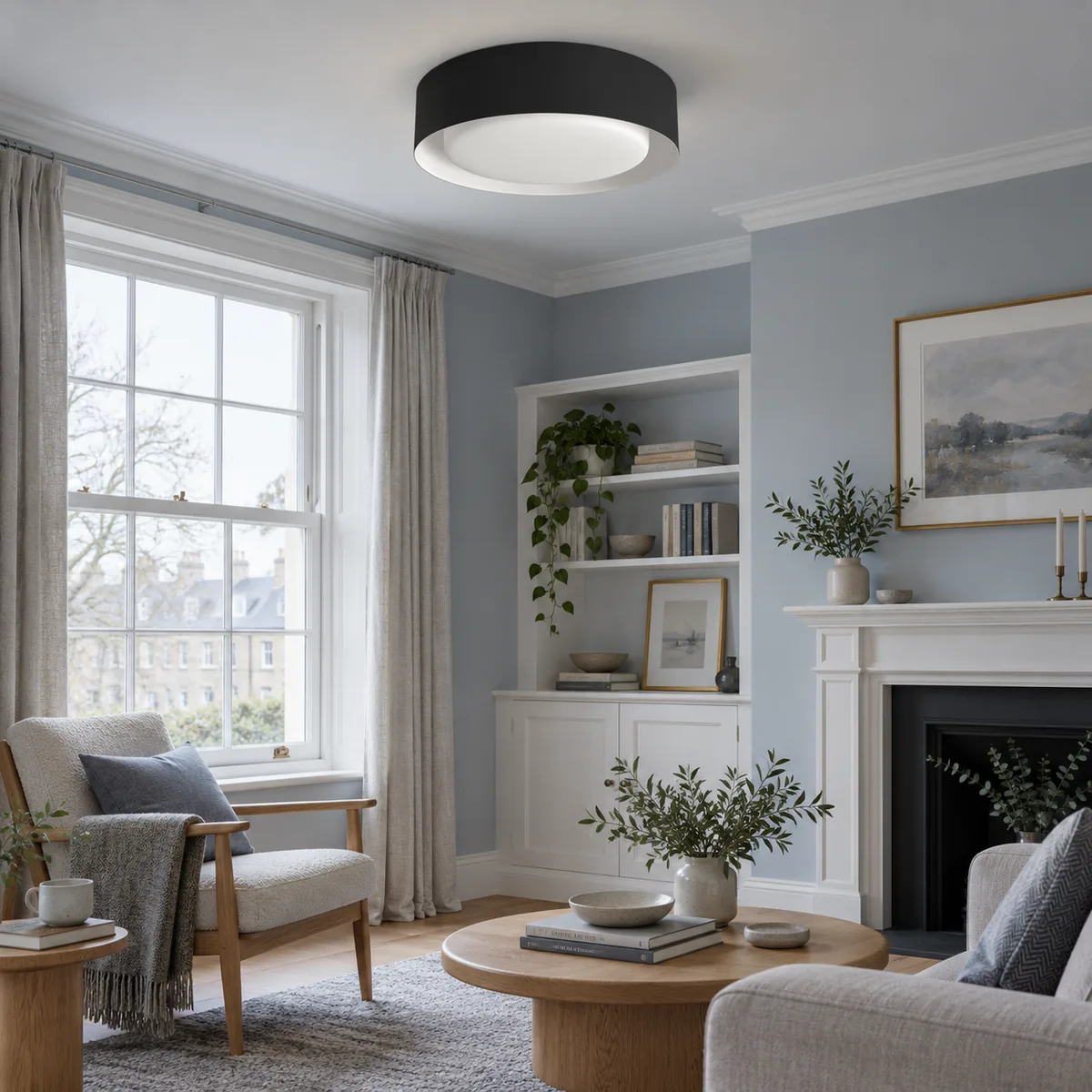 A Quiet Round Semi-Flush in Frosted Glass