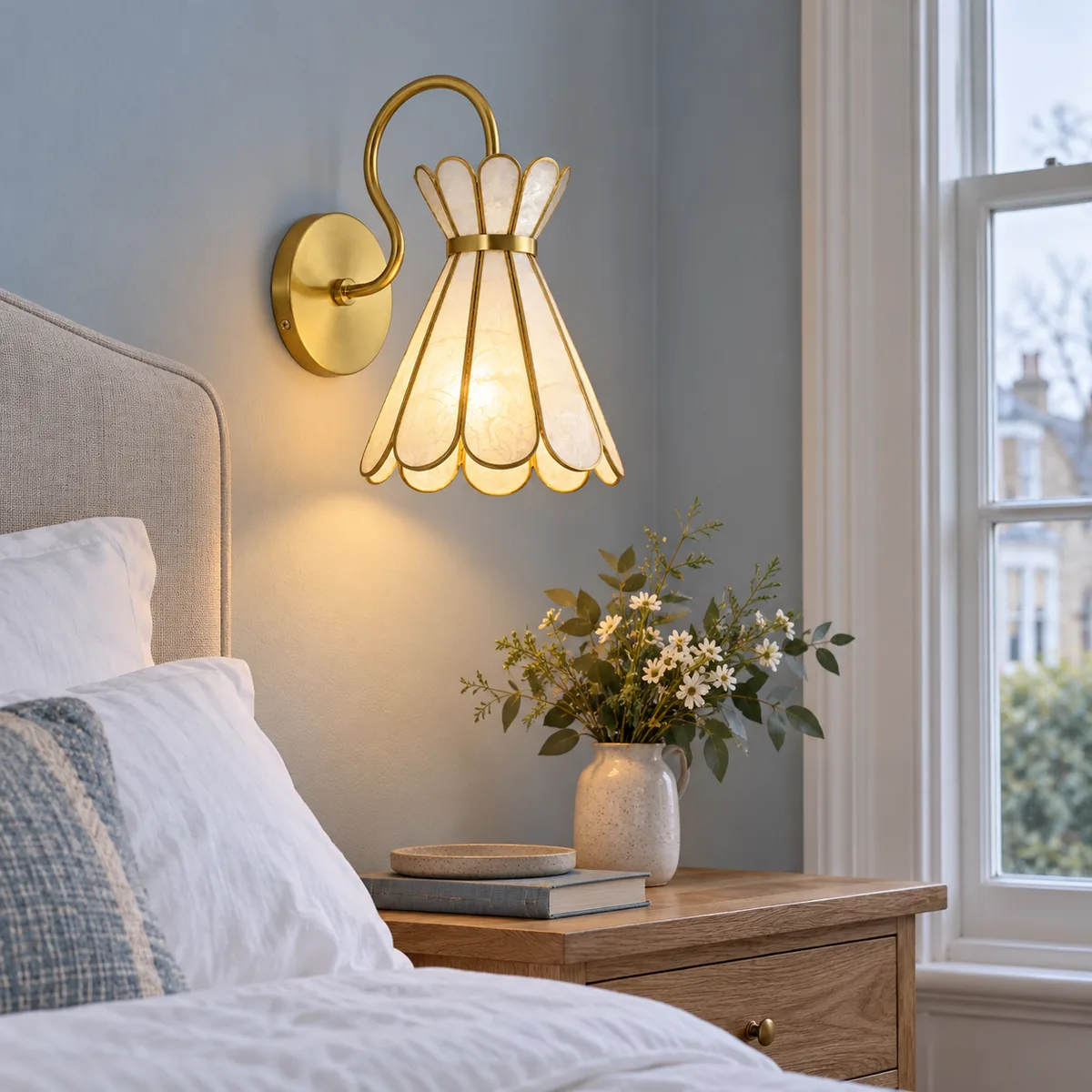 A Sculptural Wall Shade in Capiz Shell
