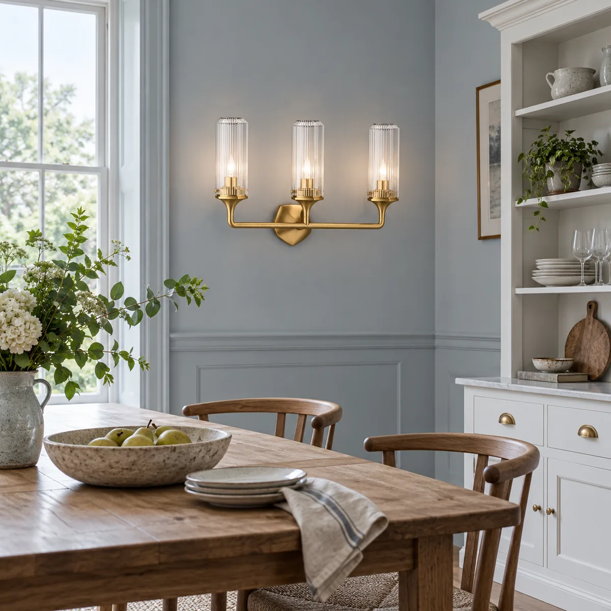 A Clean Armed Sconce in Fluted Glass