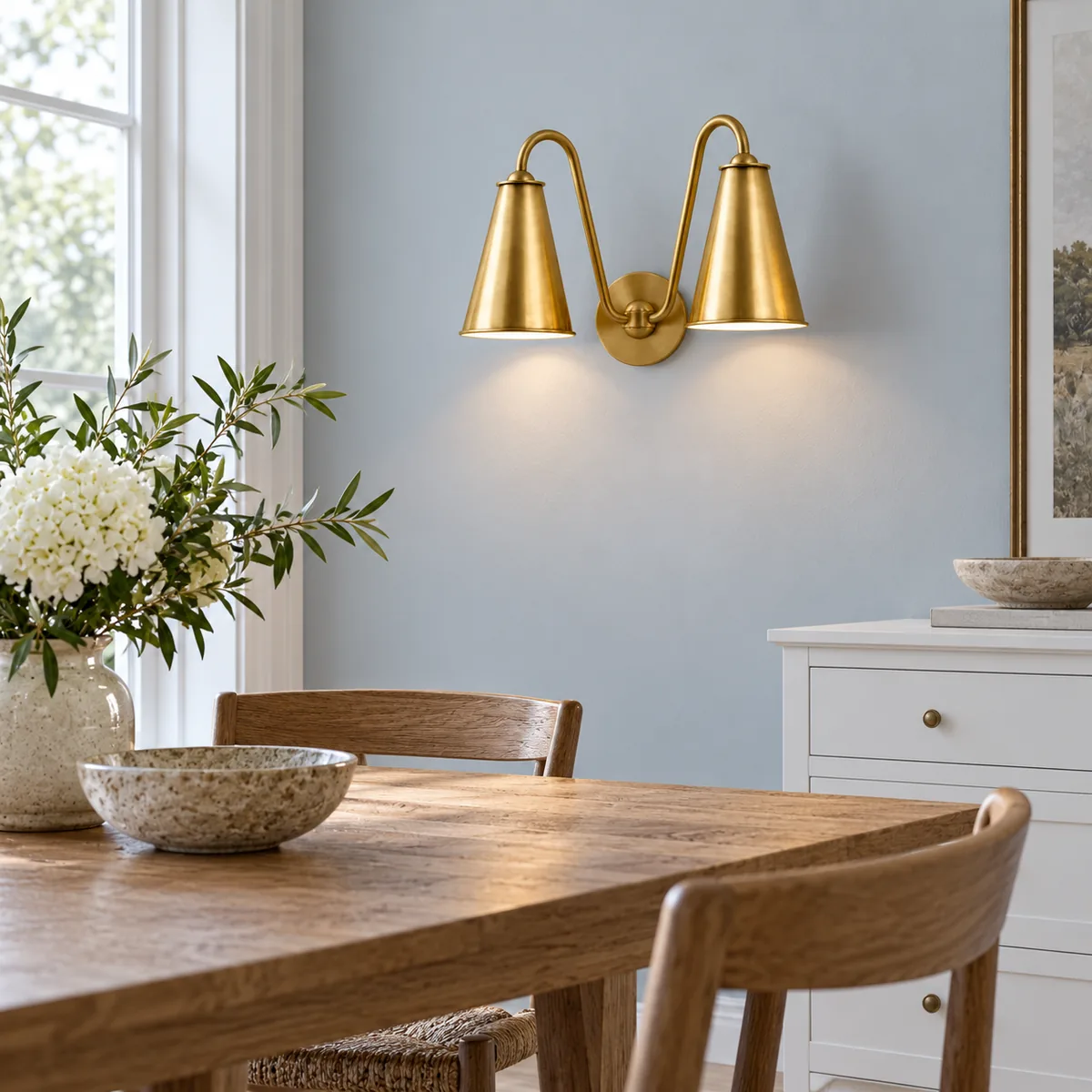 A Quiet Double-Cone Wall Sconce