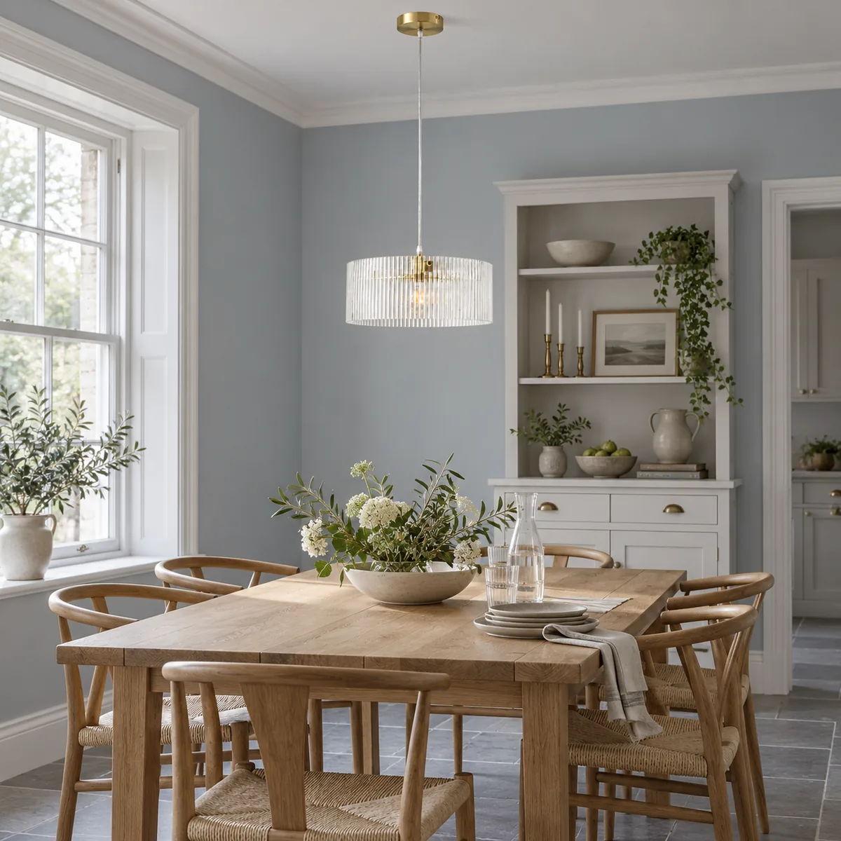 A Quiet Drum Pendant in Ribbed Glass