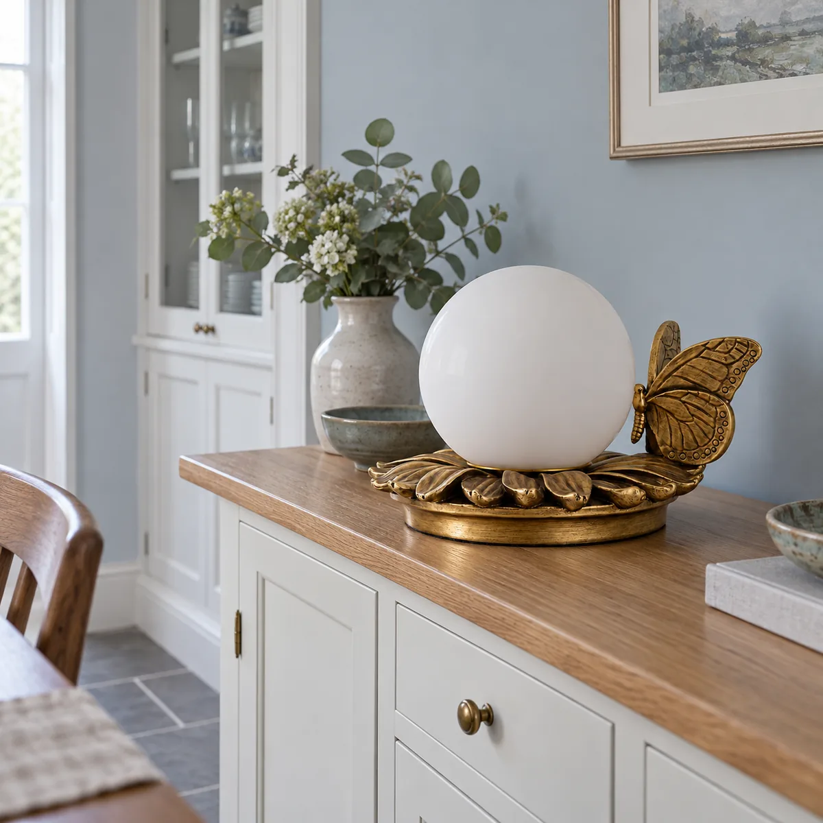 A Quiet Table Lamp with a Cast Butterfly