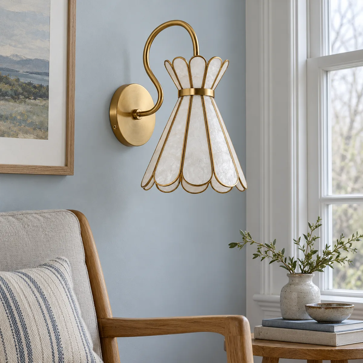 A Sculptural Wall Shade in Capiz Shell
