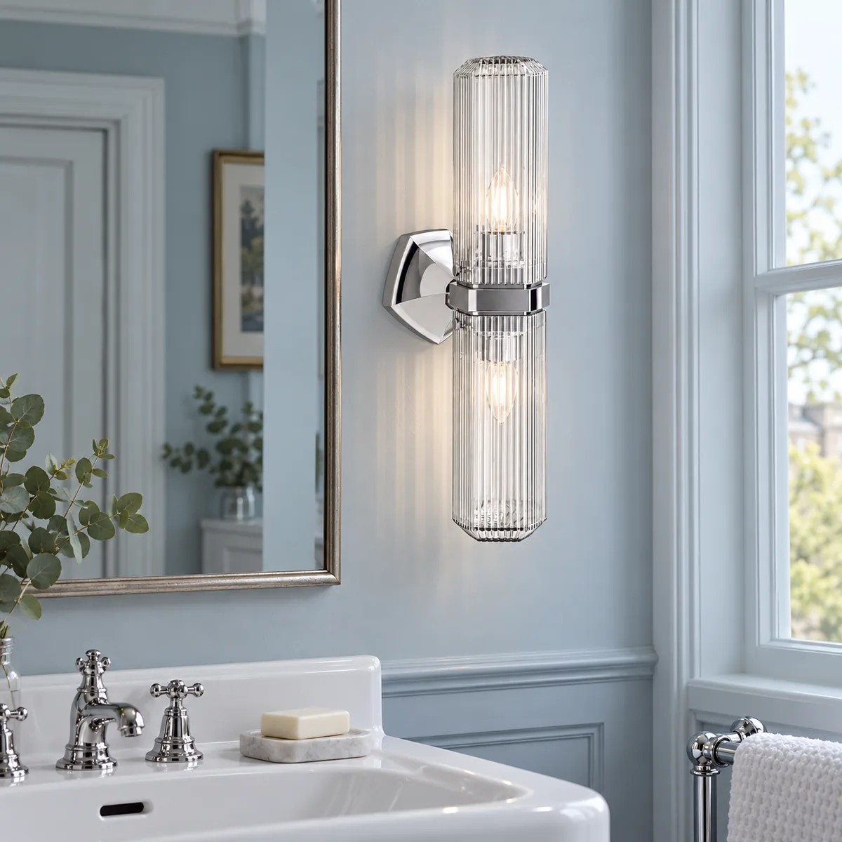 A Clean Armed Sconce in Fluted Glass