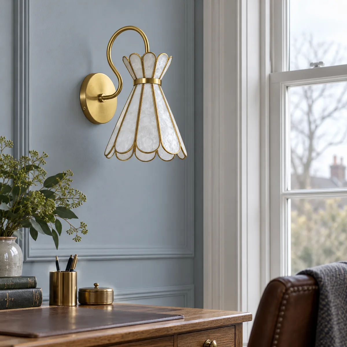 A Sculptural Wall Shade in Capiz Shell