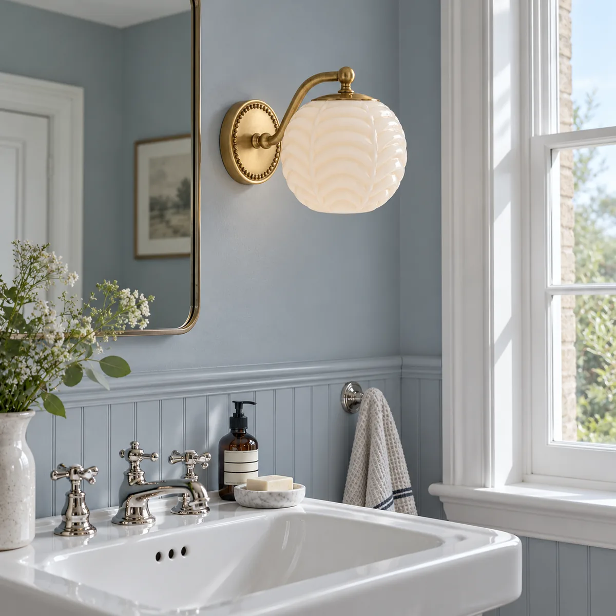 A Calm Wall Lamp in Ribbed Milk Glass