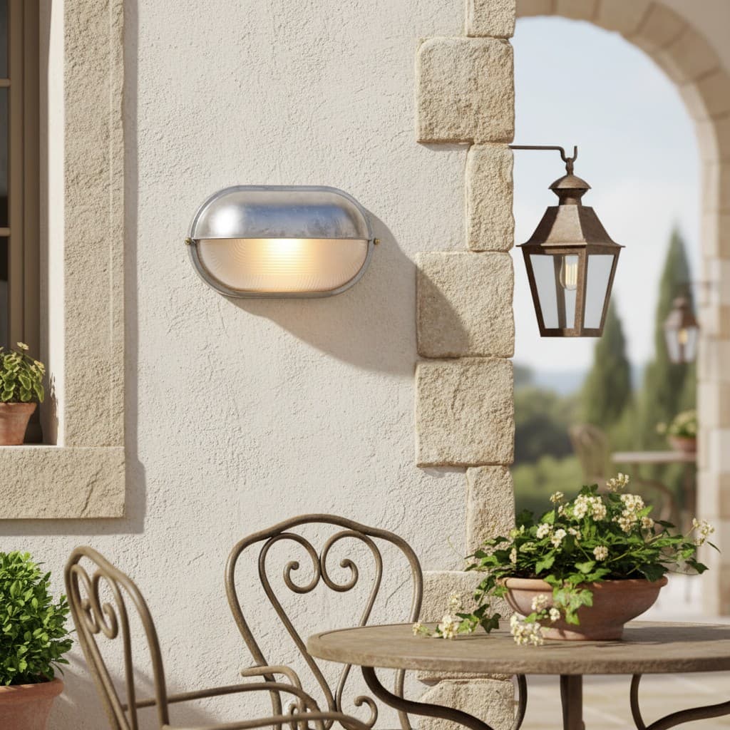 Docka wall light on an outdoor patio wall