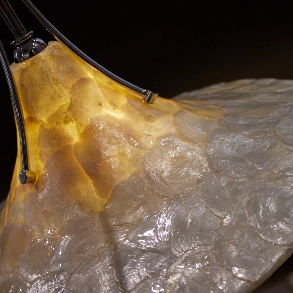 Illuminated Capiz shell pendant edge detail